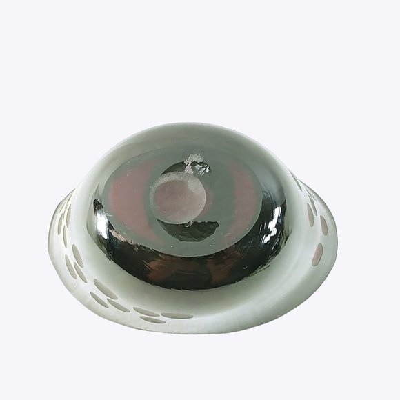 Art Glass Oval Bowl Hand Blown Pontil Mark Ruby Red Transparent Etched Circles - Picture 9 of 10